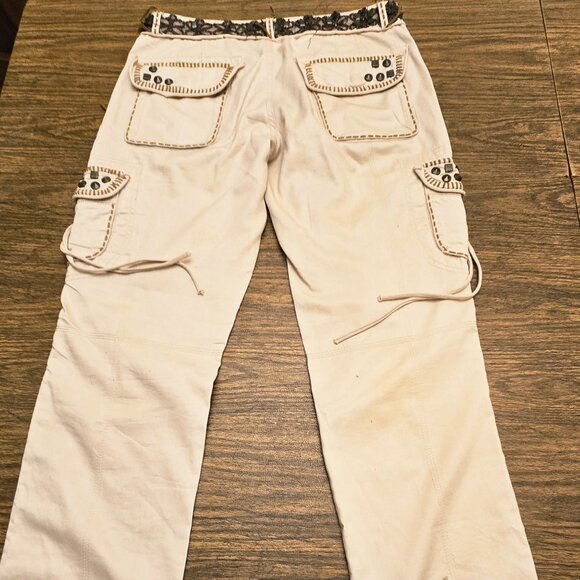 SPICE & ROSES Women's Beaded Drawstring 100% Cotton Cargo Pants - Beige - 12/14 - Picture 3 of 15